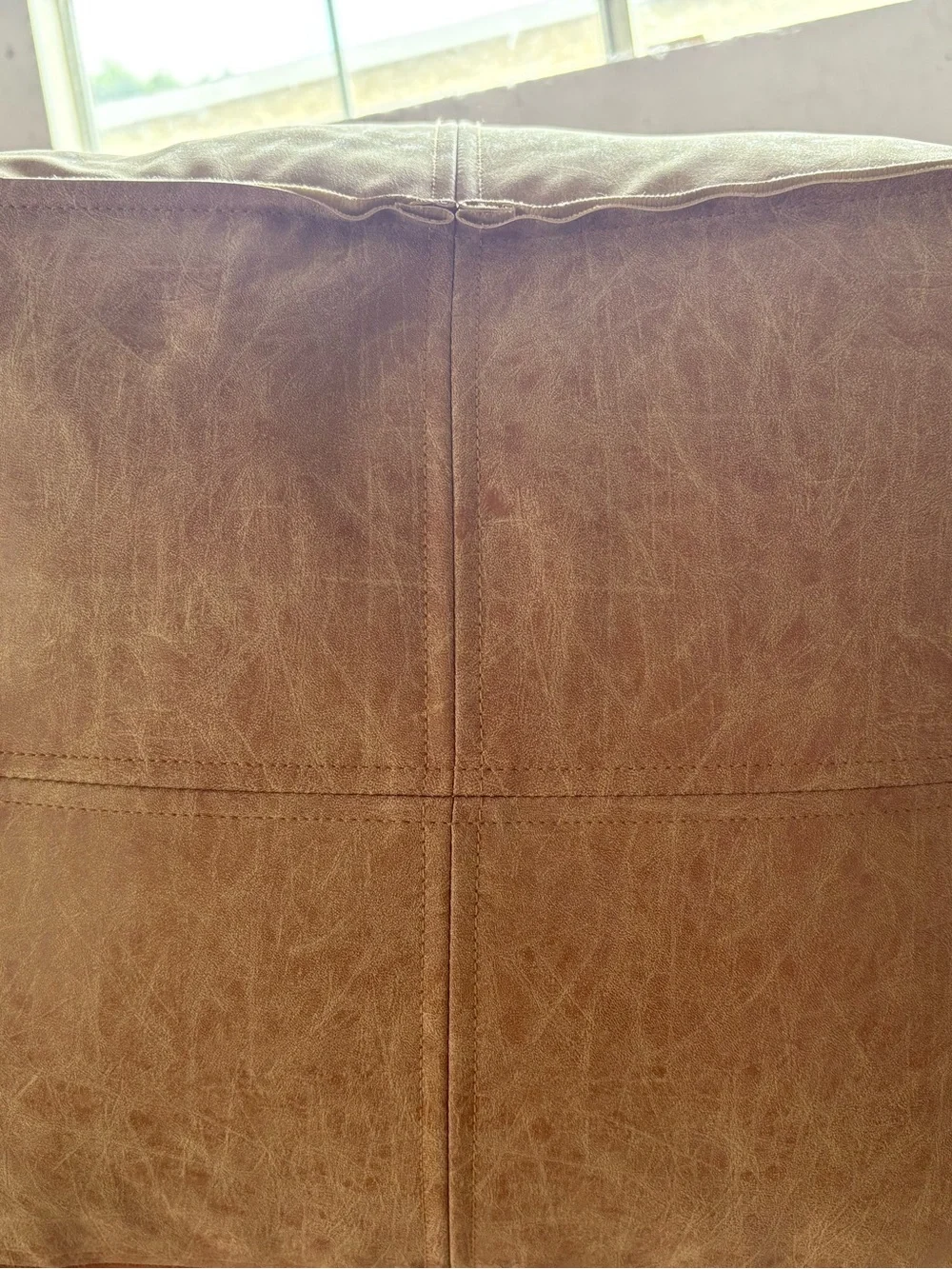 Wendal Square Pouf ottoman Distressed Fuax leather Brown - WyndenHall
